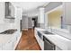 Modern kitchen with stainless steel appliances, white cabinets, subway tile backsplash, and an open layout at 395 Clubfield Dr, Roswell, GA 30075