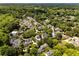 Panoramic aerial view of a green neighborhood featuring a mix of homes and lush greenery at 3848 Saint Annes Ct, Duluth, GA 30096