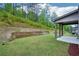 A green backyard offers ample patio space for outdoor dining and entertaining at 1867 Castleberry Ln, Buford, GA 30518