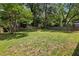 Large grassy backyard surrounded by a wood fence and mature trees at 3314 Glenco Dr, Decatur, GA 30032