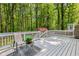 Spacious white painted deck in a backyard surrounded by lush trees and a small storage shed at 4723 N Springs Nw Rd, Kennesaw, GA 30144