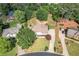 Beautiful aerial view of landscaped property with mature trees and circular driveway at 435 Chantenay Pl, Alpharetta, GA 30022