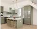 Modern kitchen with green cabinetry, white countertops, and a functional center island with seating at 11536 Serenbe Ln, Chattahoochee Hills, GA 30268