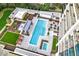 Overhead perspective of the community's pool, amenities, and modern architecture, surrounded by manicured grounds at 2520 Peachtree Nw Rd # 403, Atlanta, GA 30305