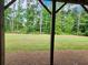Scenic backyard view from covered porch, featuring lush greenery and tall trees at 261 Mahone Dr, Lilburn, GA 30047