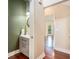 Tastefully-decorated half-bath with updated vanity at 300 Wesfork Nw Way, Suwanee, GA 30024