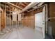 Unfinished basement featuring exposed wood framing, painted floors, and utility access at 1348 Timberland Se Dr, Marietta, GA 30067