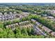 Aerial view of a townhouse community surrounded by lush greenery and mature trees at 306 Nottaway Ln, Alpharetta, GA 30009
