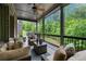Covered back porch featuring comfortable seating and scenic views of the lush backyard at 12980 Overlook Pass, Roswell, GA 30075