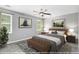 This bedroom is staged to include a bed, a bench, two side tables and tasteful decorations at 2722 Springside Ct, Douglasville, GA 30135