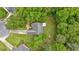 An aerial view shows a home nestled among lush greenery, featuring a long driveway at 3663 Homewood Trl, Powder Springs, GA 30127
