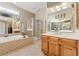 An expansive bathroom with a separate shower and tub sits beneath a skylight at 11715 Dancliff Trce, Alpharetta, GA 30009