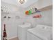 Functional laundry room with modern appliances and storage shelves for household supplies at 209 Wildwood Way, Canton, GA 30114