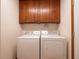 Convenient laundry room with wooden cabinets above the washer and dryer hookups at 3177 Westfield Ne Way, Roswell, GA 30075