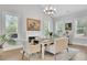Sunlit dining room with modern chandelier, plantation shutters, and a dining table seating up to six people at 3264 Andante Ne Dr, Marietta, GA 30062