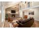 Inviting living room featuring a brick fireplace, vaulted ceilings, and hardwood floors at 4981 Forestglade Ct, Stone Mountain, GA 30087
