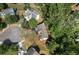 Aerial view of a home in a leafy neighborhood, showcasing its backyard and surroundings at 531 Chadborn Ct, Lawrenceville, GA 30045