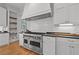 Modern kitchen features stainless steel range, white cabinets, and hardwood floors at 4015 Wieuca Ne Rd, Atlanta, GA 30342