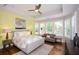 Serene bedroom with large windows, a ceiling fan, and a comfortable seating area at 422 Laurel Spring Ct, Canton, GA 30114