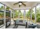 Relaxing sunroom with a ceiling fan, modern furniture, and views of the backyard at 422 Laurel Spring Ct, Canton, GA 30114