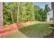 Lush backyard space with manicured lawn, mature trees and a safety fence at 3352 Landings South Dr, Atlanta, GA 30331