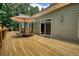 Spacious wooden back deck with a patio table, umbrella, and chairs at 116 Woolsey Creek Trl, Fayetteville, GA 30215