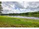 Scenic view of a tranquil lake with lush green grass in the foreground under a cloudy sky at 116 Woolsey Creek Trl, Fayetteville, GA 30215