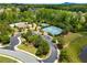 Aerial view of community amenities including a pool, clubhouse, tennis courts, and landscaping at 6995 Tybridge St, Cumming, GA 30040