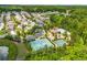 Aerial view showcasing community amenities including pool, tennis courts, clubhouse, landscaping, and more homes at 6995 Tybridge St, Cumming, GA 30040