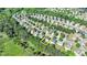 Aerial view of a neighborhood with mature trees, showcasing a home's location with a property line at 645 Earlham Dr, Suwanee, GA 30024
