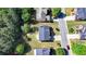 An aerial view of a home featuring a well-maintained yard and mature trees in a residential neighborhood at 645 Earlham Dr, Suwanee, GA 30024