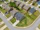 An aerial view showcasing a home on a landscaped lot, nestled in a quiet cul-de-sac within a suburban neighborhood at 4920 Fourth Rail Ln, Cumming, GA 30040