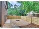 Enclosed backyard featuring a fire pit area with pea gravel and stepping stones, perfect for relaxing evenings at 3916 Green Forest Se Ln, Smyrna, GA 30082