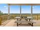 Outdoor patio with wooden deck featuring a dining table and bench seating at 231 Laurel Vista Dr, Canton, GA 30114