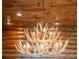 Close-up of an antler chandelier hanging from a wood-paneled ceiling at 23 Sunset Se Rdg, Cartersville, GA 30121