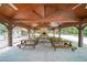 Covered pavilion area features wooden picnic tables and a stone fireplace at 23 Sunset Se Rdg, Cartersville, GA 30121