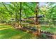 Spacious backyard featuring a wood fence, brick home, stone pathway and lawn at 2511 Oak Ave, Tucker, GA 30084