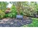 Landscaped backyard featuring mature trees, green grass, and a bench at 5199 Beech Forest Sw Dr, Lilburn, GA 30047