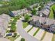 Aerial view of a quiet residential street with manicured lawns at 5221 Sherwood Way, Cumming, GA 30040