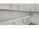 Close-up view of the kitchen's white cabinets, light countertop, and subway tile backsplash at 4253 Biltmore Pl, Marietta, GA 30062
