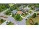 Aerial view of a residential area showcasing manicured lawns and mature trees at 5805 Fielding Ct, Cumming, GA 30041