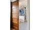 Stylish bathroom featuring a glass-enclosed shower and decorative floor tiles, with a barn door at 7925 Silversmith Dr, Cumming, GA 30028