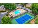 Aerial view of the community pool and tennis court, offering residents recreational amenities at 907 Parkaire Xing, Marietta, GA 30068