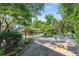 Landscaped backyard with patio area, lounge seating, and mature trees at 239 Kings Hwy, Decatur, GA 30030