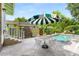 Backyard pool with patio, dining area, privacy fence, and lush landscaping at 239 Kings Hwy, Decatur, GA 30030