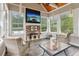 Bright sunroom with a fireplace, multiple windows, and comfortable seating at 5945 Bannister Rd, Cumming, GA 30028