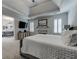 This main bedroom is bright with trey ceilings, a fireplace and a large gray bed at 1892 Raven Hill Ne Dr, Atlanta, GA 30319