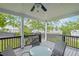 Covered porch featuring a table and chairs overlooking the backyard at 4035 Pinebrook Cir, Cumming, GA 30028