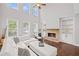 Spacious living room with a fireplace, built-in shelving, and large windows at 4035 Pinebrook Cir, Cumming, GA 30028