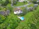 Aerial view of home with a well-maintained lawn and refreshing above-ground pool in a serene setting at 1105 Sallete Ct, Marietta, GA 30066